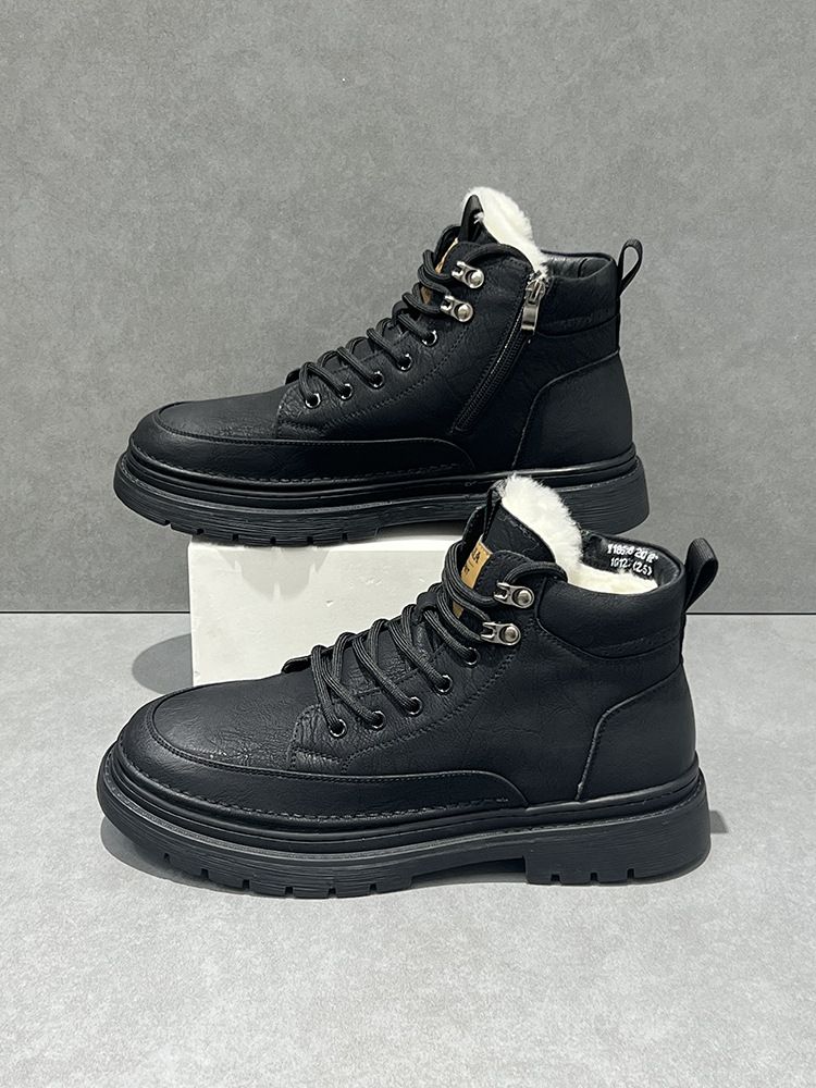 Winter Thickened Snow With Fleece Lining, Warm Large Cotton Boots, Men's Genuine Leather High-top Thick-soled Non-slip_voghion.com