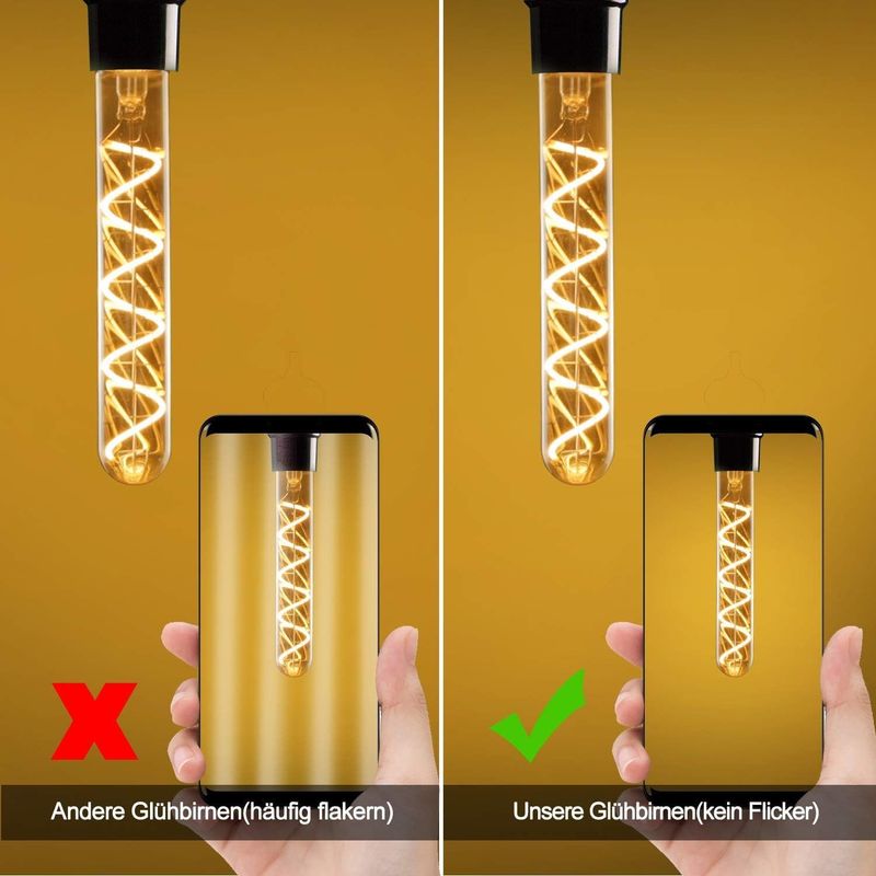 Glitzerlife LED Edison Glühbirne Röhrenlampe - E27 4W Vintage Glühlampe In Röhrenform 185mm Warmweiß Spirale Filament Antike Nostalgie Und Retro Beleuchtung_voghion.com