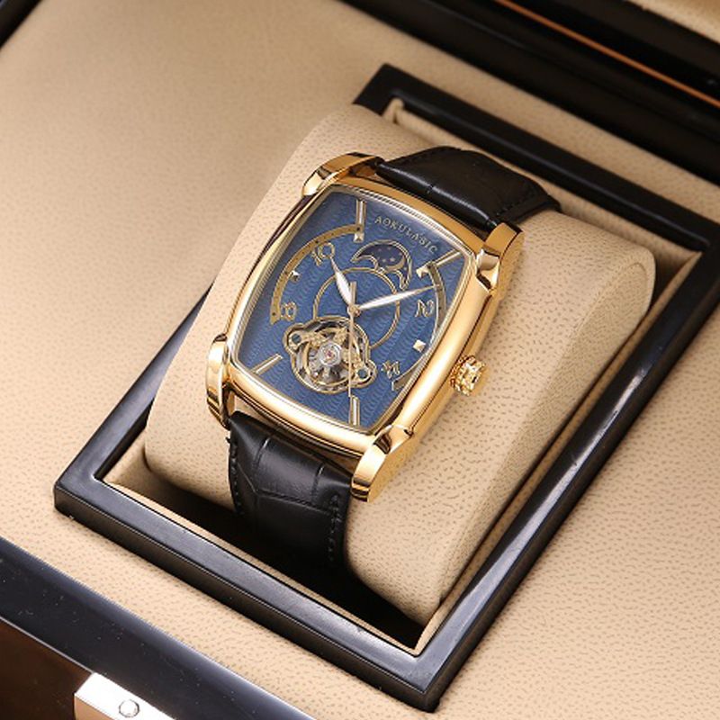 Automobile Mechanical Square Hollow Full-automatic High-grade Casual Leather Men's Watch Solid Fine Steel_voghion.com