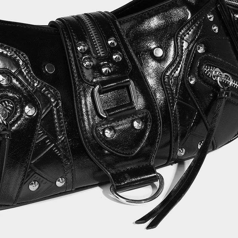 Sac à main tendance à rivets, bandoulière simple, multi-poches, en cuir ciré à l'huile, nouvelle tendance printemps-été 2025, polyvalent_voghion.com