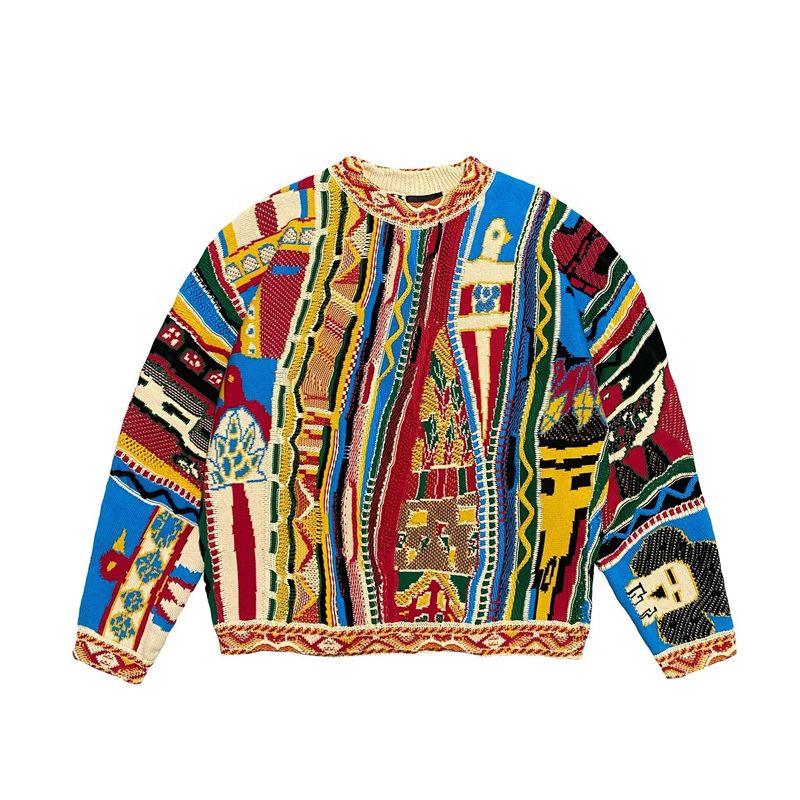 Maglione girocollo lavorato a maglia in stile etnico a contrasto vintage, con ritratto, in jacquard, taglia grande_voghion.com