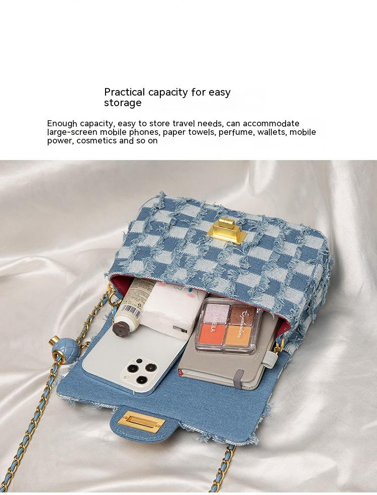 Shoulder Bags High-quality Textured Niche Design Canvas Bags Rhombic Chain Denim Messenger Bags High-end Women's Bags_voghion.com