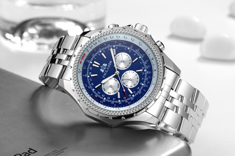 Automatische mechanische multifunktionale leuchtende Herrenuhr Kupfergürtel Leder_voghion.com