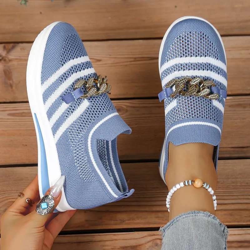 Nuova scarpa singola grande con tacco a spillo in catena di metallo, suola spessa, traspirante e leggera, in rete, per scarpe casual da donna_voghion.com