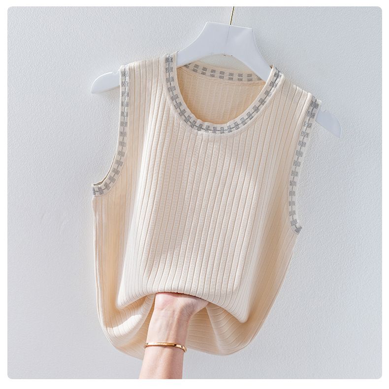 Damenbekleidung Eisseiden-Camisole-Weste für Damen, weißes Unterhemd, lockere helle Seide, modisches Design-Oberteil für den Sommer_voghion.com