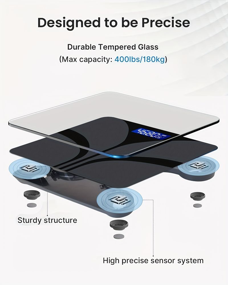 1 szt. Elegancki czarny cyfrowy z wyświetlaczem LCD – mierzy wagę, temperaturę i procent tkanki tłuszczowej, nowoczesny design, AAA_voghion.com