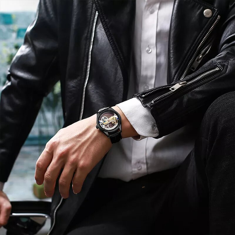 AILANG Fashion Skeleton Mechanical Watch Top Brand Luxury Men's Steampunk Transparent Hollow Automatic Watch Relogio Masculino_voghion.com