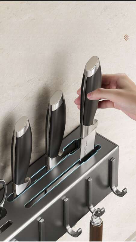 Suporte de faca espesso para parede, não perfurado, multifuncional para cozinha, com suporte de armazenamento integrado para corte_voghion.com