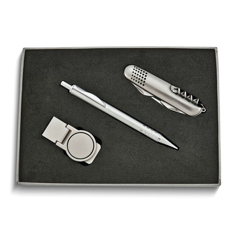 Pen, Multi-function Knife And Round Money Clip 3-piece Gift Set_voghion.com