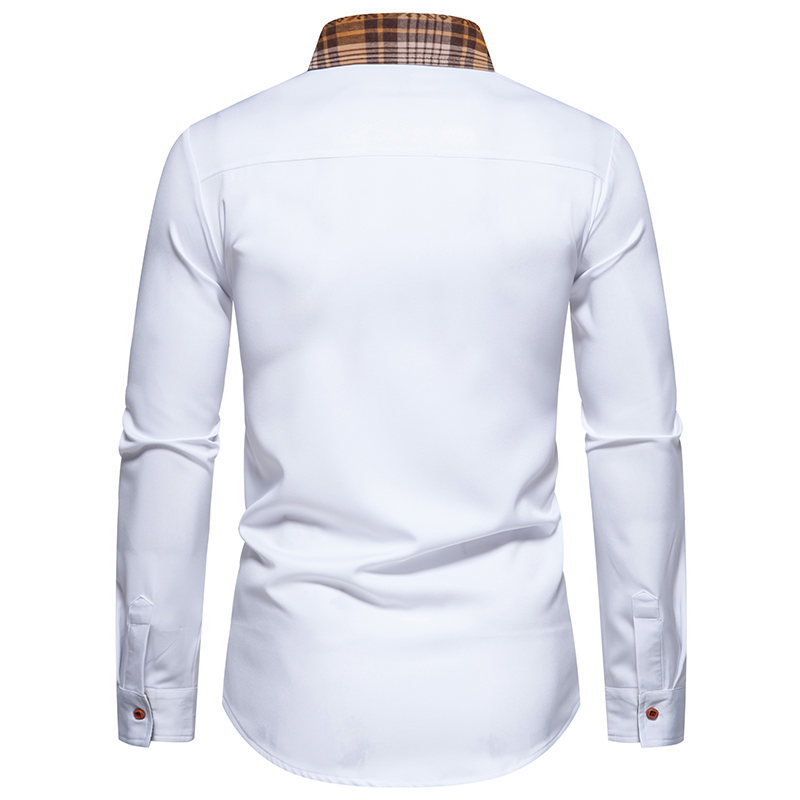 Camicia da uomo nuova camicia da uomo a maniche lunghe con colletto scozzese a blocchi di colore_voghion.com