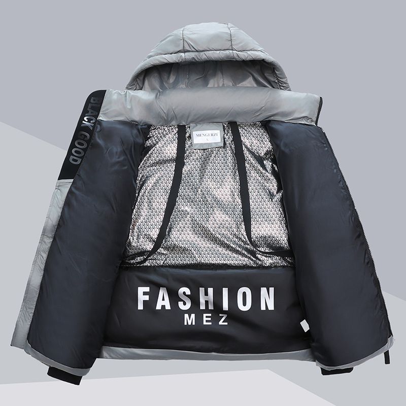 Dames zwarte goudkleurige gewatteerde jas met capuchon, korte winterjas, warme fleecevoering, losse pasvorm, dikke bovenkleding in grote maten_voghion.com
