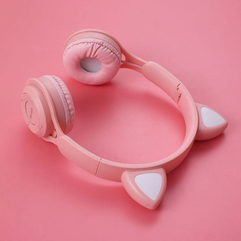MZ08 Headphone Bluetooth 5.0 Reduction Heavy Bass Foldable Storage Cute Cat with Gradient Light Wireless Headset Office_voghion.com