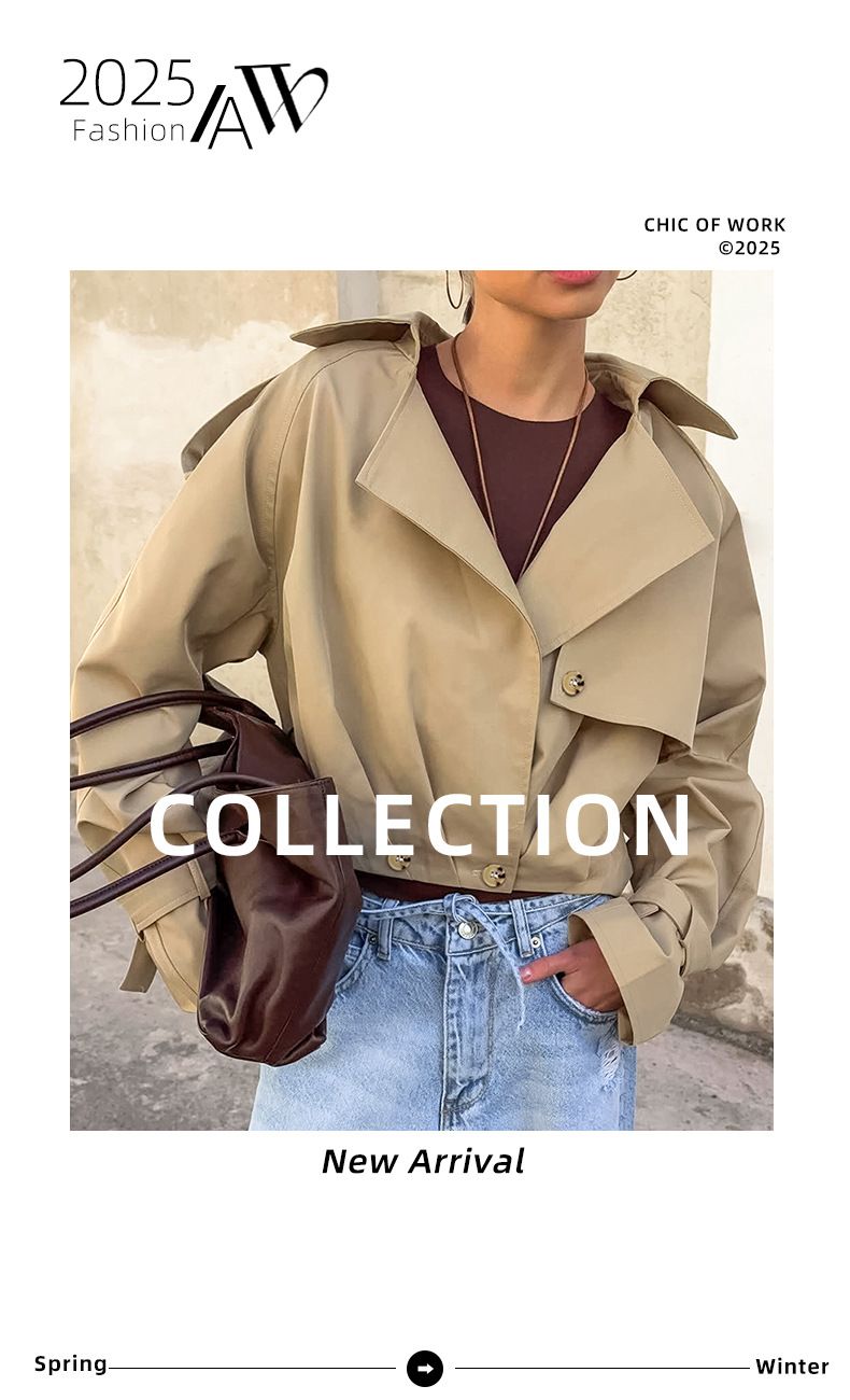 Women's Khaki Double-Breasted Trench Coat With Notched Lapel – Casual Blazer Jacket For Fall, Comfortable & Stylish_voghion.com