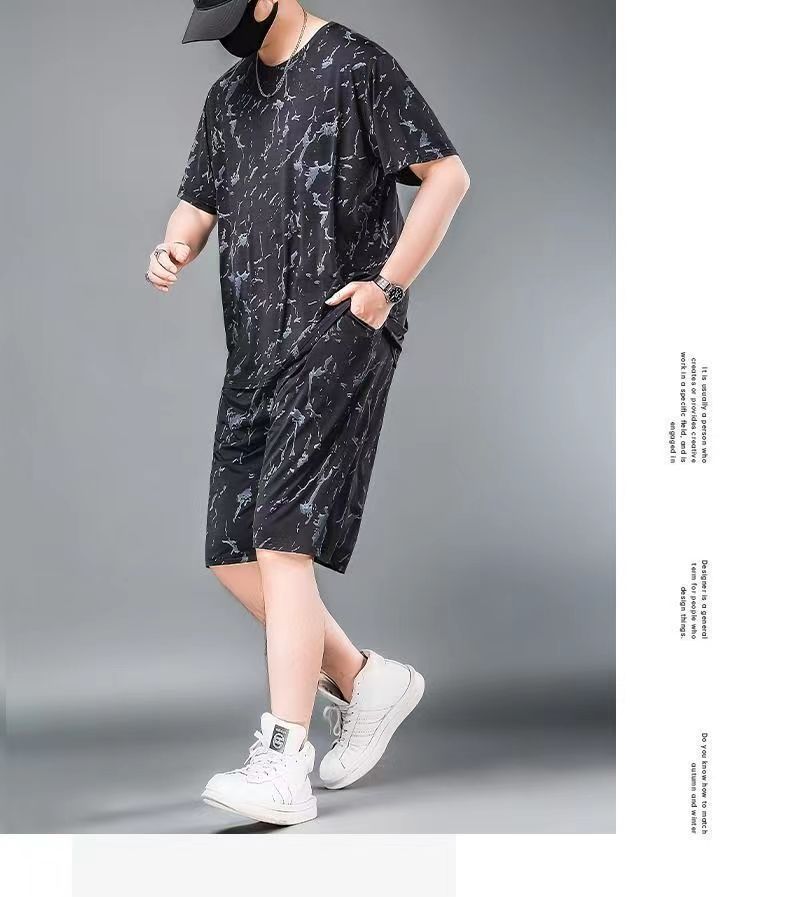 Men's Clothing Ice Silk Sports Suit Men's Summer Thin Short Sleeved T Shirt Quick Drying Casual Shorts Loose Large Size Clothes Set_voghion.com
