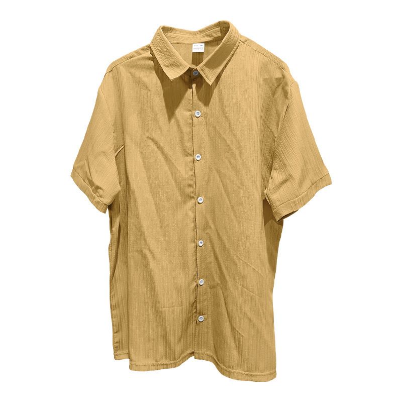 Herren Revers Einfarbig Kurzarm Button-Down-Hemd Lässiges Lose Kurzarm Cardigan Strand T-Shirt_voghion.com