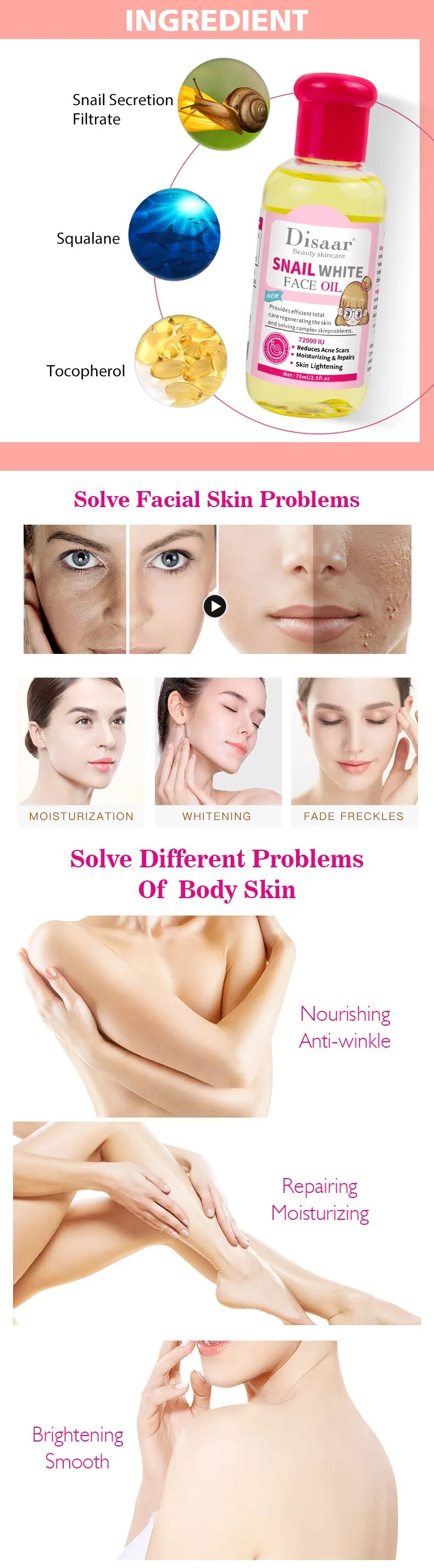 75 ml 72000 IE Schneckenweißes Gesichtsöl Serum Gesichtsaufhellung Gesichtsserum Öl Dunkler Fleckenentferner Koreanische Hautpflegeprodukte Aufhellung_voghion.com