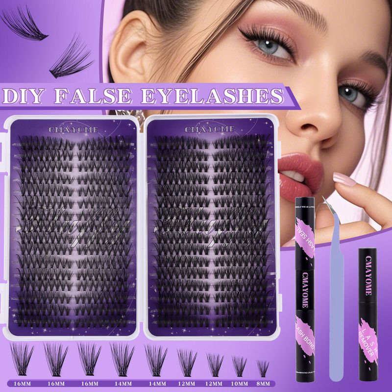 False Eyelashes Large Capacity Single Cluster Segmented Eyelash Glue Tweezers Set D Curled Natural Thick Eyelashes_voghion.com