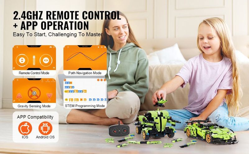 VEVOR STEM Building Toys For Kids 2 In 1 App & Remote Control Car/Robot 461 PCS_voghion.com
