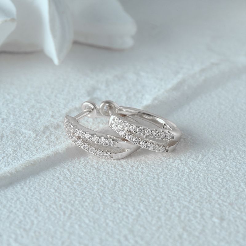 Women's Jewelry Simple S925 Sterling Silver Classic Light Luxury Personality Double Row Diamond Earrings Huggie Earring_voghion.com
