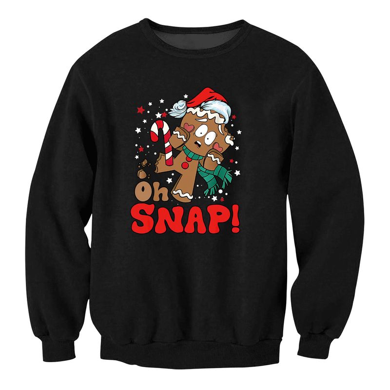 Oh Snap Gingerbread Christmas Felpe Donna Uomo Nero Beige Graphic Pullover Autunno Inverno Caldo Top Moda_voghion.com