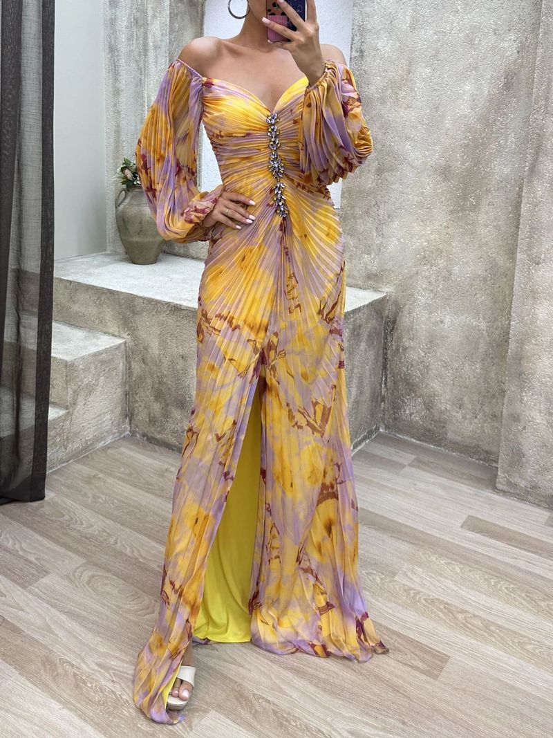 Abito lungo plissettato – Tende botaniche per i tetti di Marrakech e le serate nelle gallerie di Berlino_voghion.com