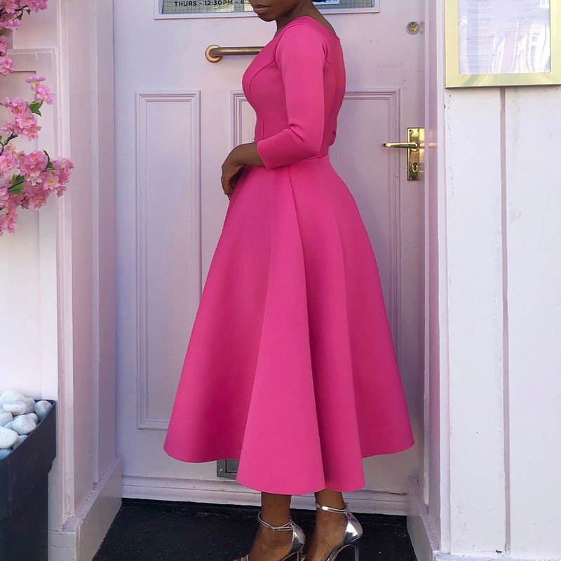 Women's solid color large swing skirt temperament evening dress skirt_voghion.com