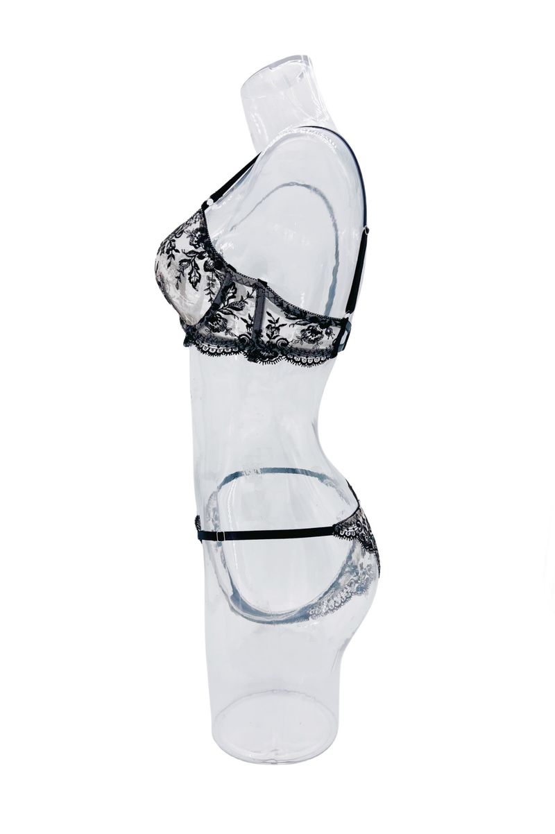 Damen Kleeder Blummen Broderie Perspektiv Mesh Sexy Komfortabel Einfach a generéis Ënnerwäsch Set_voghion.com