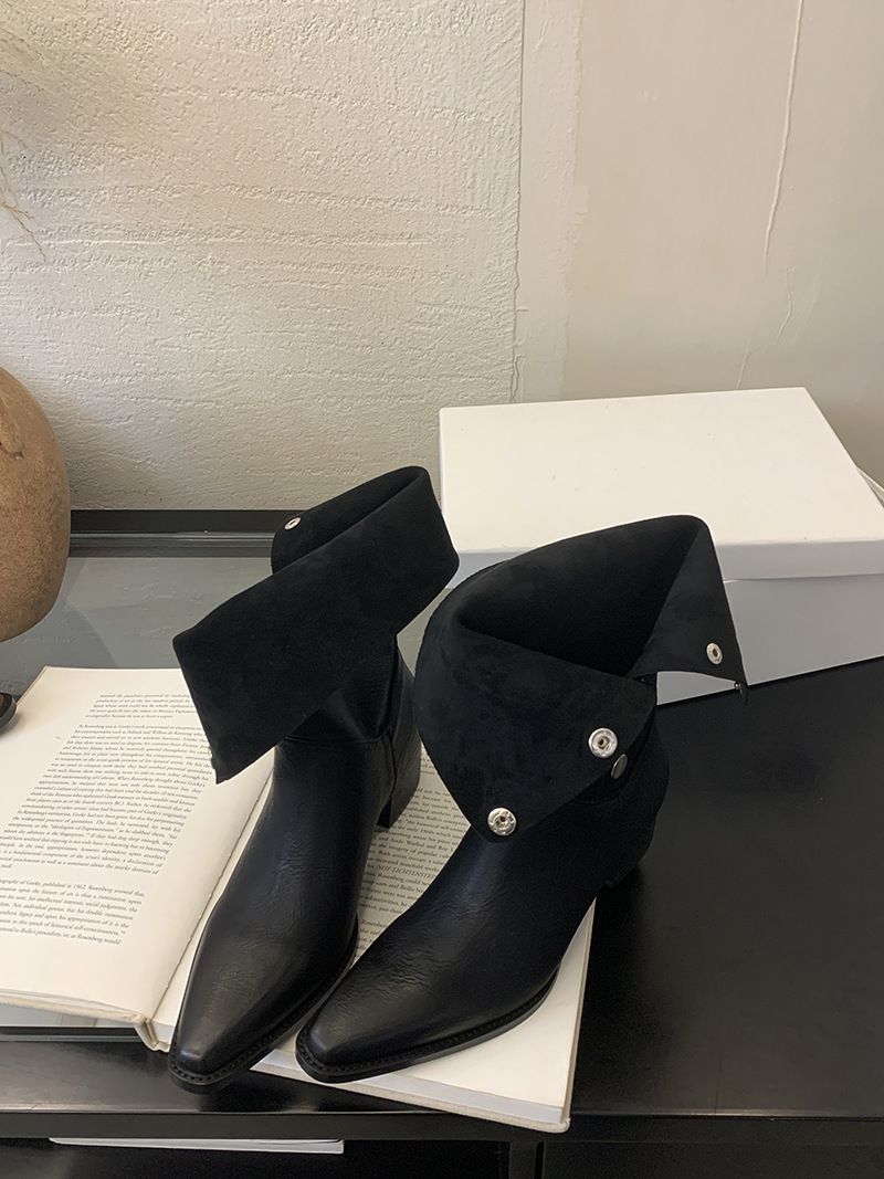 Damenschuhe Stiefeletten Herbst Neue Stiefel aus weichem Leder in geriebener Farbe Metall versteckte Schnalle kann gefaltet werden Zwei Tragemöglichkeiten Retro-Ritterstiefel mit dickem Absatz_voghion.com