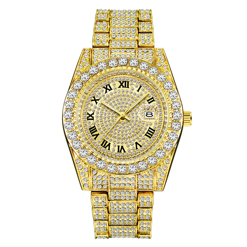 Marke Männer Gold Voller Diamant Hip Hop Datum Quarz Uhren 3582_voghion.com