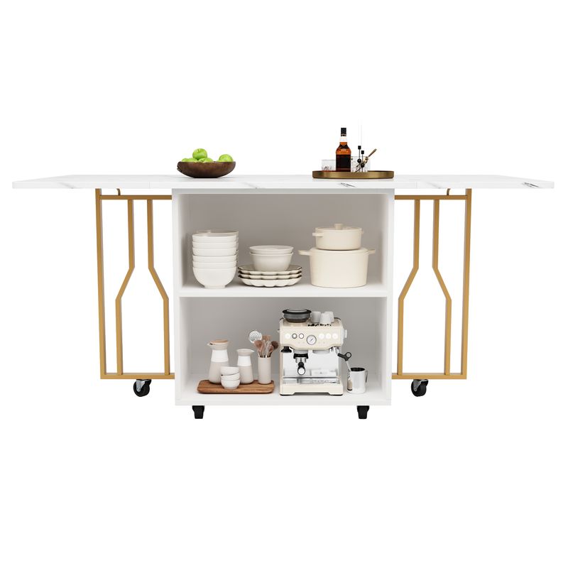 Tragbarer Esstisch Mit Klappbarer Marmorplatte, 6 Rollen, Goldene Beine_voghion.com