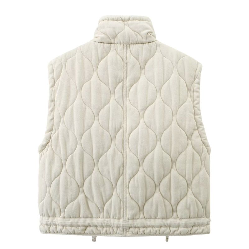 Women's clothing 2024 autumn and winter new item diamond grid stand collar sleeveless cotton jacket vest_voghion.com