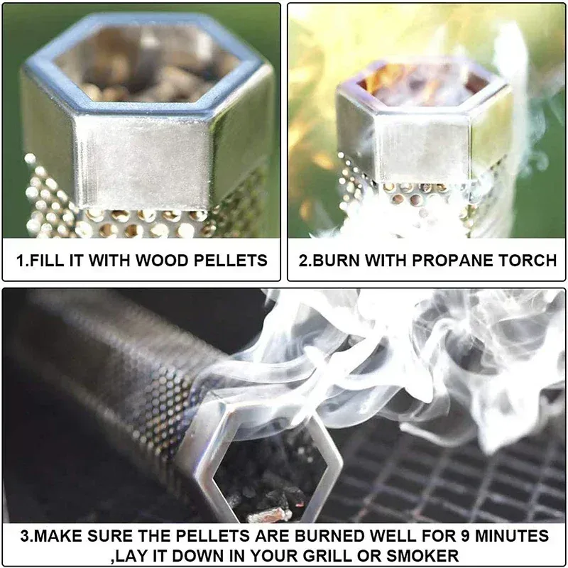 6/12 Inch BBQ Rvs Roker Grill Buis Geperforeerde Mesh Filter Gadget Pellet Roken Generator Hexagon Spice Gerookte Doos_voghion.com