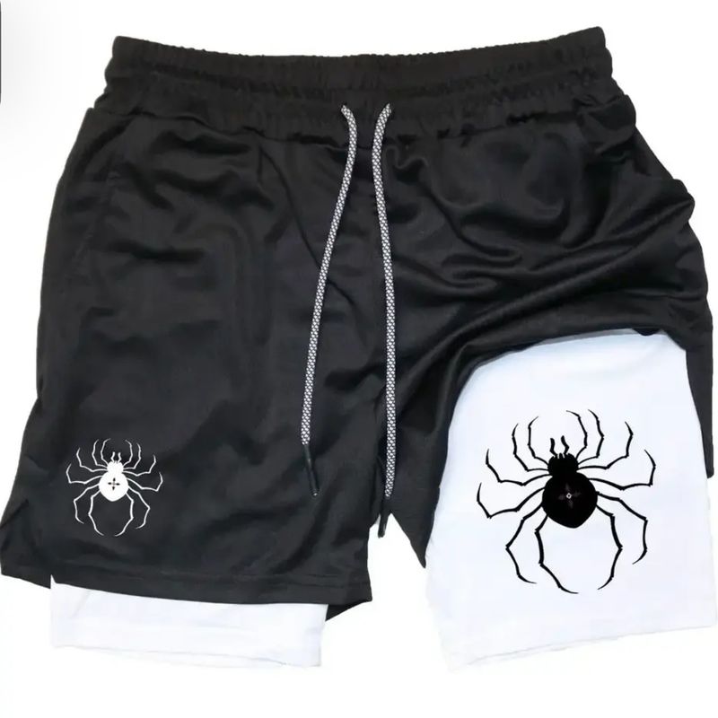 Premium Products 2025 New Dark Spider Printed Men's 2-in-1 Double Layer Shorts For Fitness, Running, Sports And Leisure_voghion.com