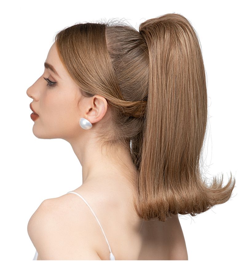 weißes Haarband Perücke weiblich kurzes lockiges Haar Kordelzug realistische mikroverzogene Chemiefaser Halbkopf Perücke Perücken Mann_voghion.com