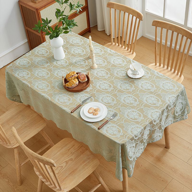 Tischdecke aus französischer Spitze – eleganter, wasserdichter und hitzebeständiger Polyesterstoff für Esstische, rechteckige Form (rot/grün/weiß/beige)_voghion.com