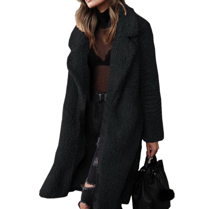 Hiver épaissir en peluche chaud Cardigan femmes revers couleur unie à manches longues Midi manteau abrigos mujer casacos de inver_voghion.com