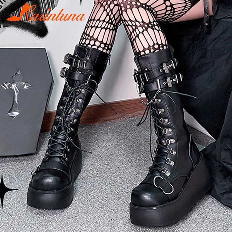 Punk Gothic Style Platform Mary Jean Shoes New Fashion Brand 2023 Spring Summer Round Toe Buckle-Sandals Boot Party Role-Play_voghion.com