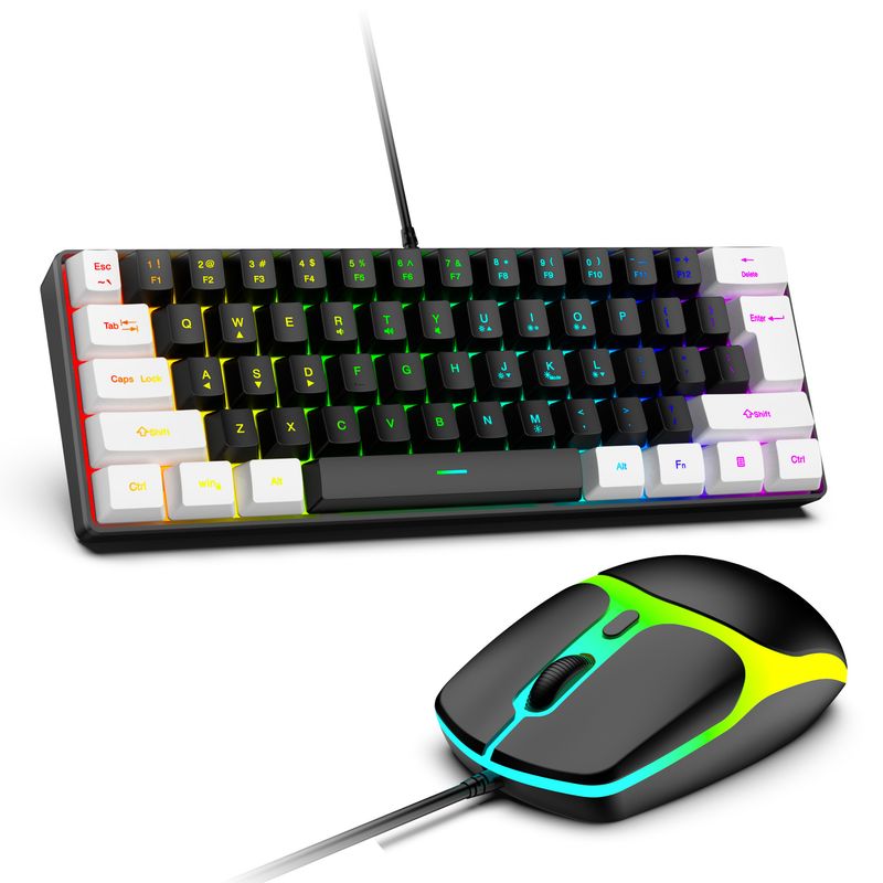 61-Key RGB Game Wired Keyboard Mouse Set Colorful MINI Non-mechanical Film Black And White Computer Keyboard_voghion.com