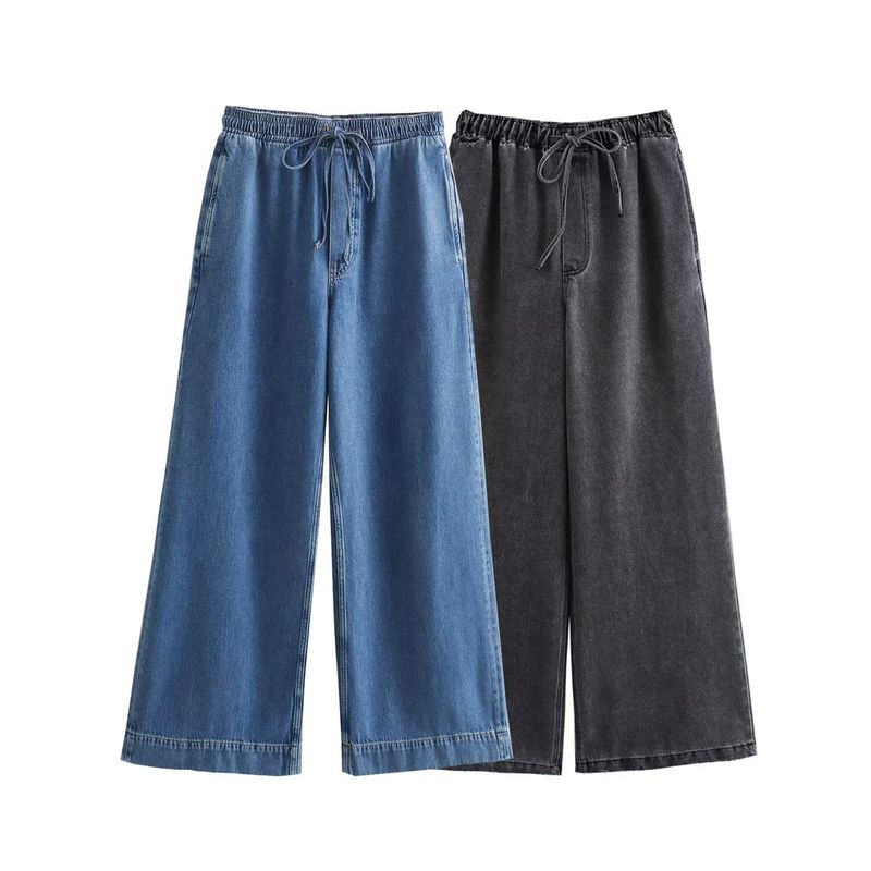 Women's Clothing Street Fashion Straight Pants Suit Tops Denim Casual Wear_voghion.com