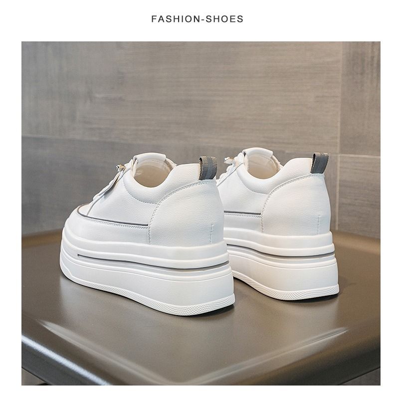 Scarpe bianche in vera pelle per donna con suola rialzata e zeppa 2024 primavera_voghion.com