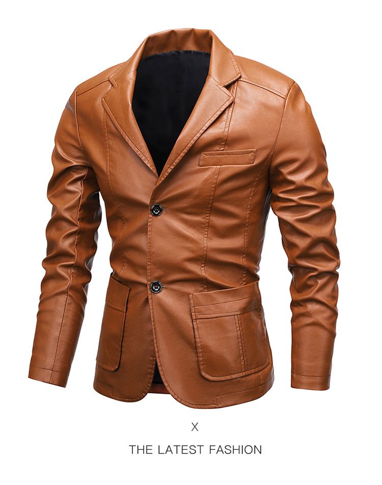Spring and Autumn New Men's Leather Suit Fashionable No-Iron Casual Suit for Young Men PU Leather Suit Jacket_voghion.com