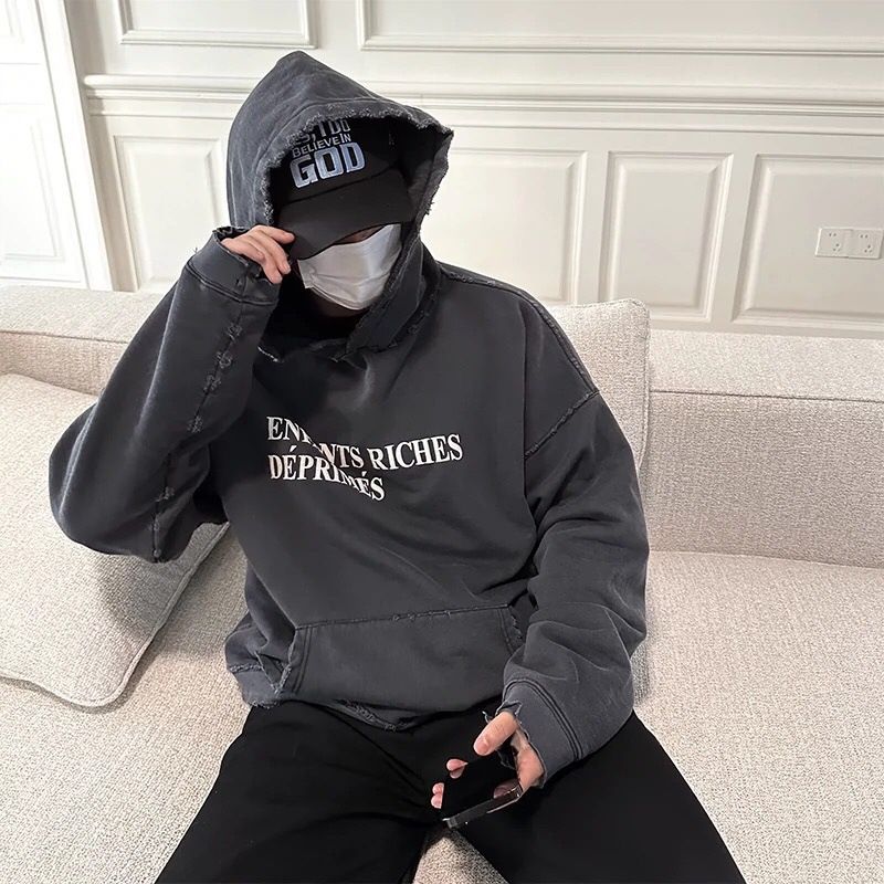ERD Melancholy Rich Second Generation Distressed Sun-Washed Vintage American High Street Hooded Sweatshirt For Men_voghion.com