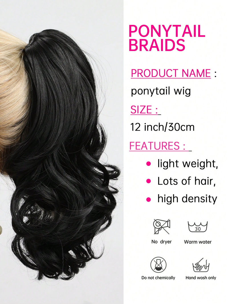 12" (Approx. 30 Cm) 130g Claw Synthetic Large Wave Extensions ,Multi-Color Option,The Ponytail Adopts A Newly Upgraded_voghion.com
