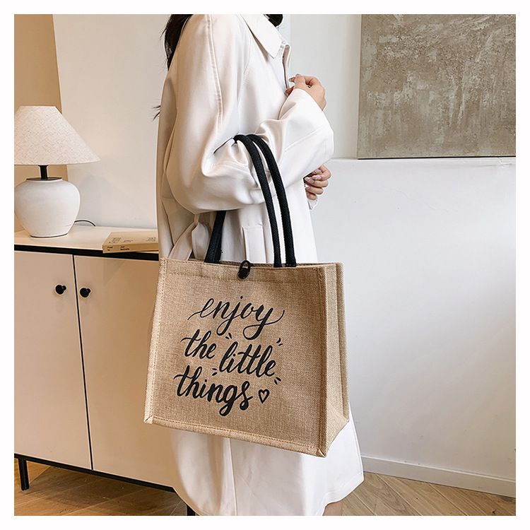 Beach Bag Thickened Large Capacity Linen Underarm Bag Shopping Bag Commuter Tote Bag Premium Casual Hand Bill Shoulder Bag Minimalism_voghion.com