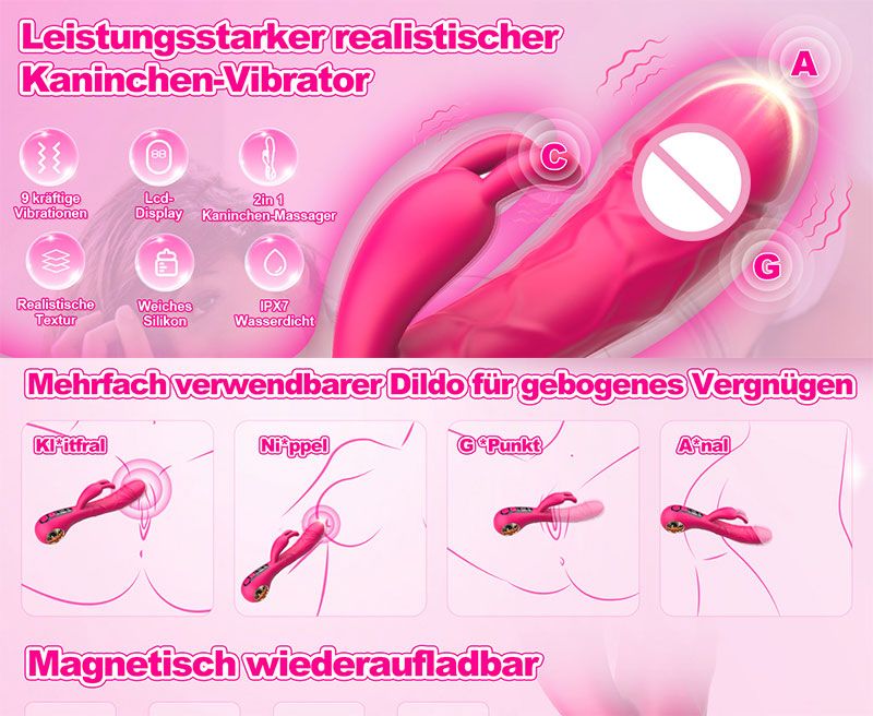 2 In 1 G-spot Rabbit LCD Display Vibrating Clitoral Stimulator Realistic Dildo Vibrator G-Spot Adult Sex Toys For Women_voghion.com