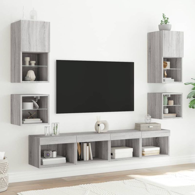 Wand-Nachttisch mit LED-Leuchten Grau Sonoma_voghion.com