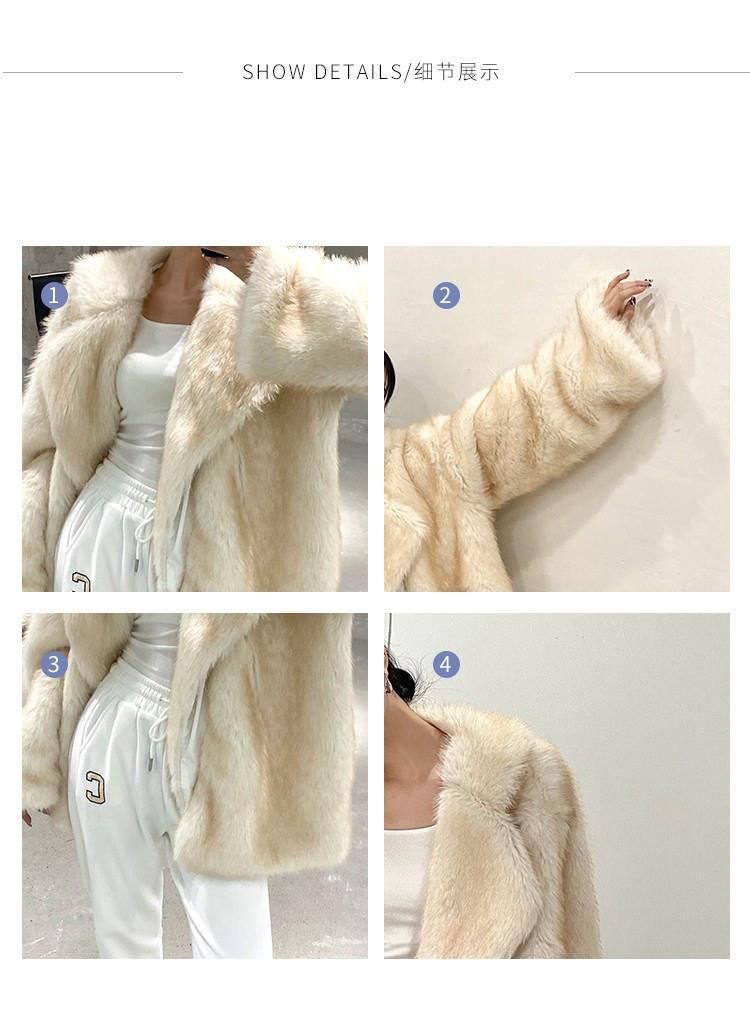 Women's Clothing Luxury Faux Fox Fur Coat Women's Longline Casual Oversized Lapel Plush Jacket - Coffee Tip / White With Yellow Tip_voghion.com