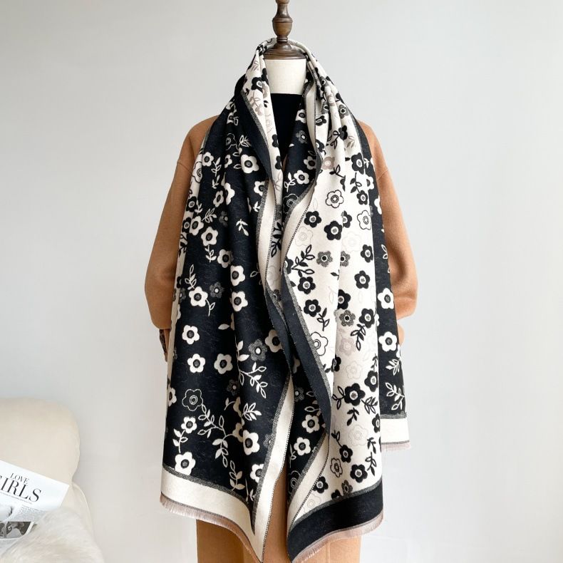 Nuova sciarpa versatile autunnale in imitazione cashmere con fiori per donna, elegante, dolce, piccola e fresca, scialle caldo invernale_voghion.com