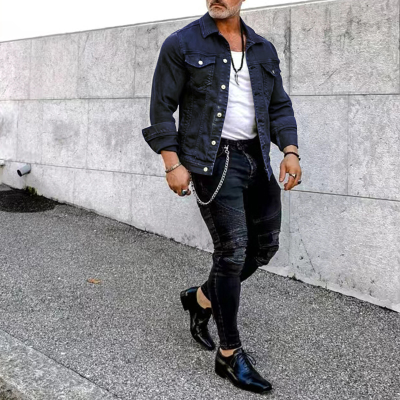 2024 Men's Spring and Autumn Casual Slim Fit Denim with Multi Pocket Button Smooth Plate Workwear Jacket_voghion.com