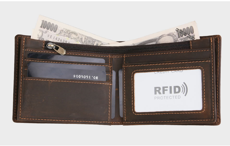 RFID Blocking Men Wallets Vintage Cow Genuine Leather Wallet Male Handmade Custom Dollar Price Coin Purse Short Wallet_voghion.com